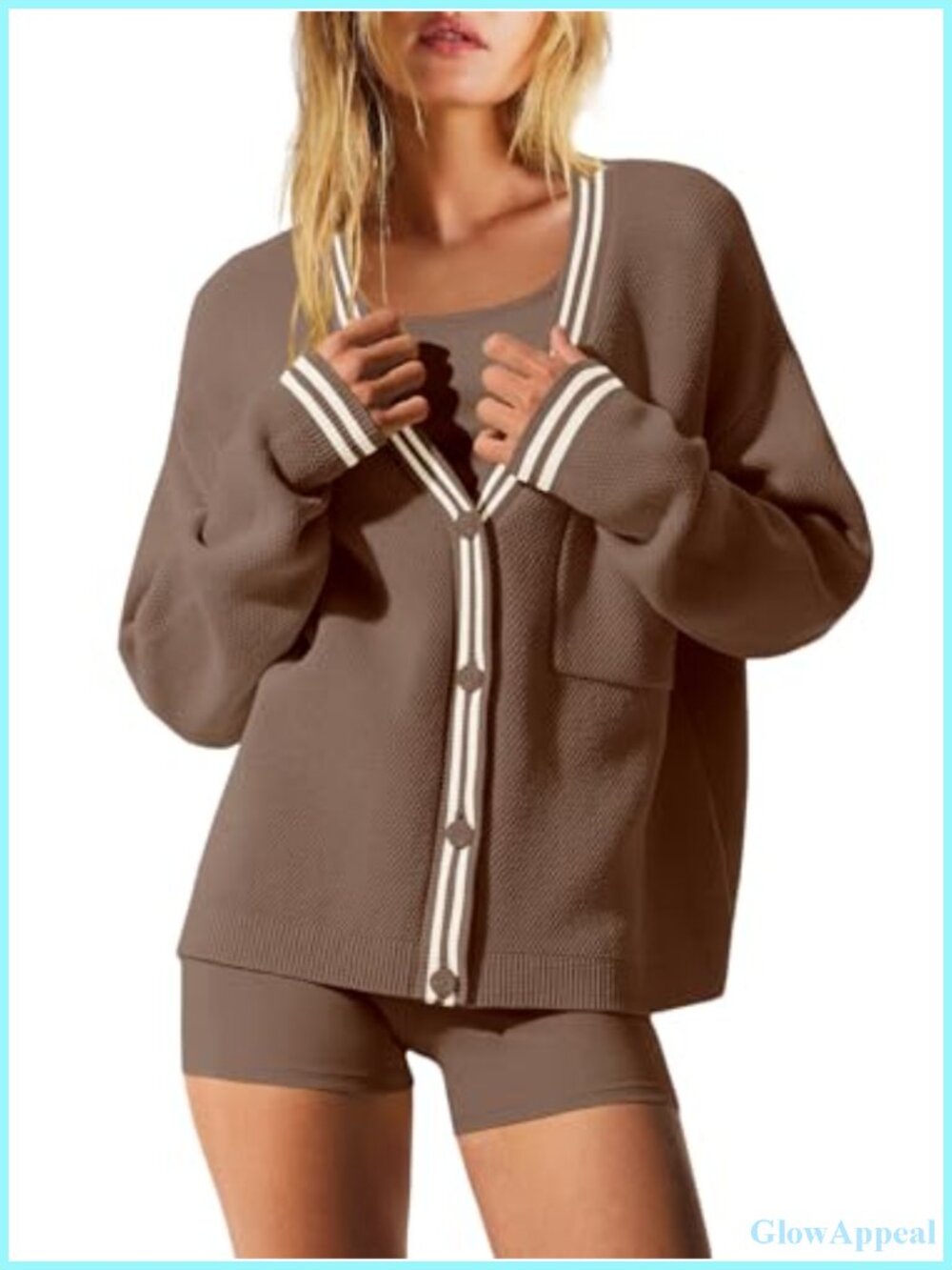 Oversized Cardigan Sweater Women Open Front Button Down Knit